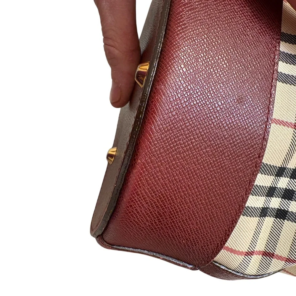 Burberry vintage classic nova check and burgundy leather tote bag - Picture 13 of 16